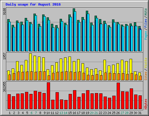 Daily usage for August 2016